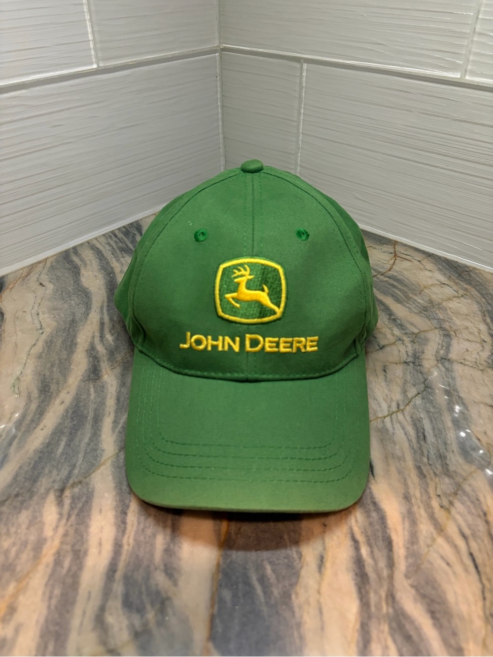 John Deere 100% Cotton Adjustable Strap Baseball Trucker Hat Green Embroidered
